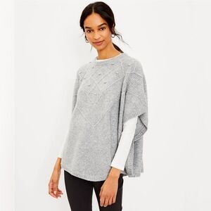 LOFT Women Oversized Bobble Ponch Sweater Gray‎ Medium Large M/L
